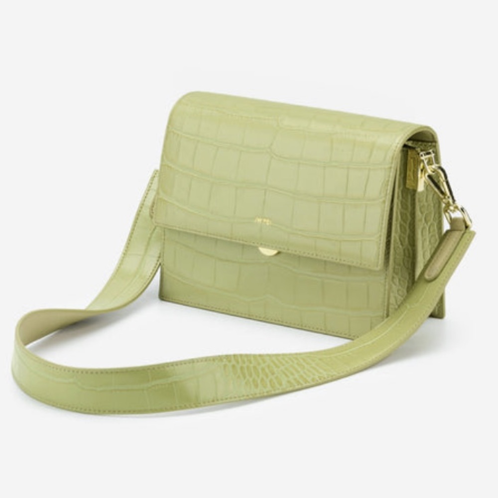 JW Pei | mini flap bag in sage green croc. Lightly loved